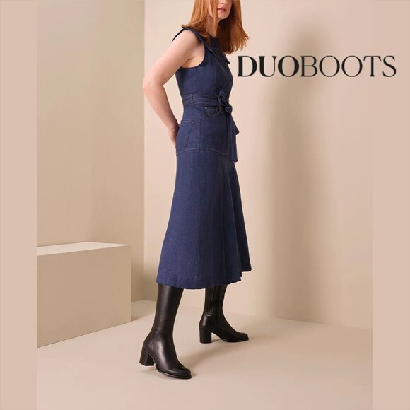 Duo Boots, Wide Calf / 44 cm,  Dalia Standard Knee High Boots, Black, Sz 6.5 US - Picture 1 of 12